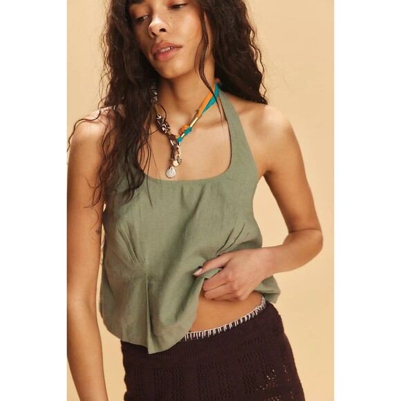Free People Free-Est Melted Away Cotton-Linen Cropped Top Halter XS NEW 280688 - Picture 1 of 8